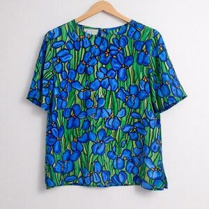 VTG Spenser Jeremy 100% Silk Floral Blouse Women’s 10 Iris Whimsigoth Boho